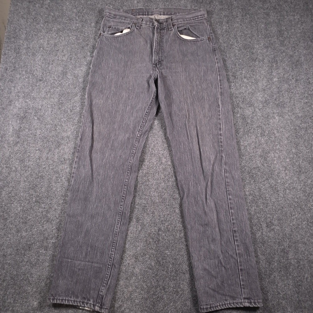 VTG Levis 505 Railroad Jeans Mens 33x30 Gray Pinstripe Straight Leg Made in USA